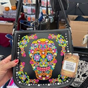 Montana West Black Shoulder Bag with Colorful Embroidery